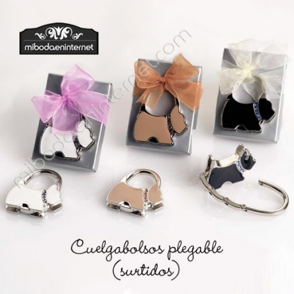 Cuelgabolsos plegable metal Perrito con caja plateada