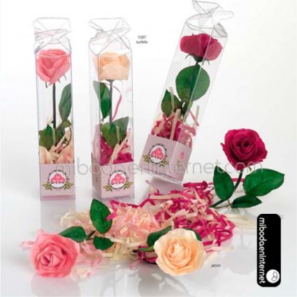 Flor de jabón Rosa con tiras de jabón y caja stda.
