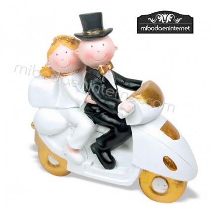 Figura Pastel Pareja Moto Bodas Oro