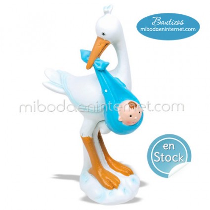 Figura pastel Bautizo cigüeña hatillo niño