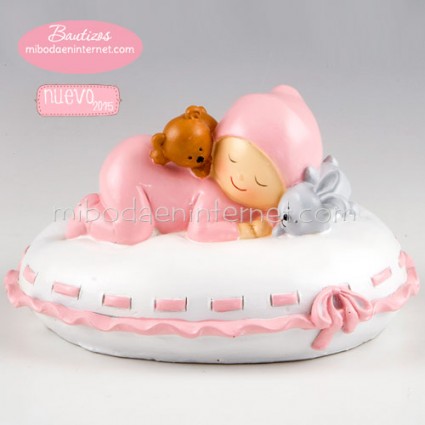 Figura Pastel Hucha Bebé Almohada Rosa 16 cms