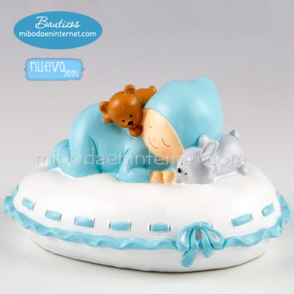 Figura Pastel Hucha Bebé Almohada azul 16 cms