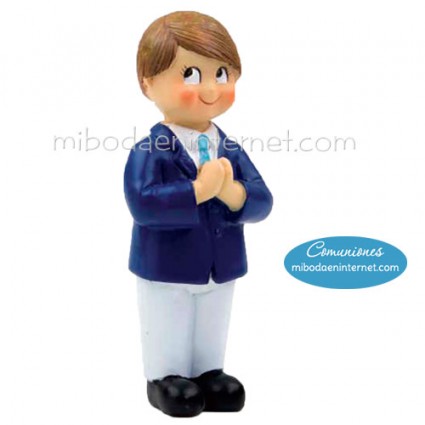 Figura Pastel Niño Comunión Chaqueta Azul rezando 12,5