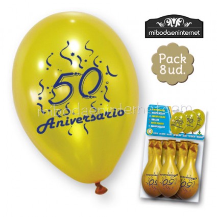 Globos 50 aniversario oro pack 8 ud