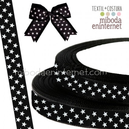 Cinta Grosgrain Negra Estrellas blancas 20 mm - Metro