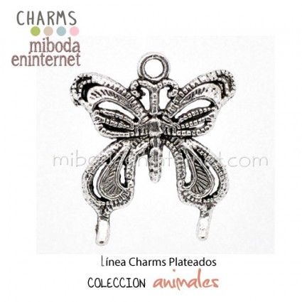 Charm Mariposa plata antigua 26x23mm