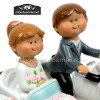 Figura Pastel Novios Mouflins en sidecar