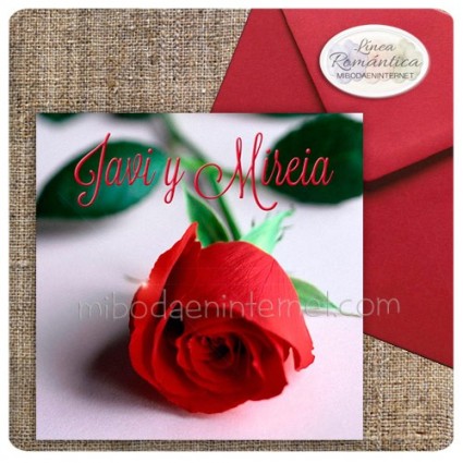 Invitación Boda + Sobre Rojo Carmín Rosa Roja