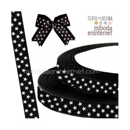 ROLLO 25 Mts. Cinta Grosgrain Negra Estrellas 20mm