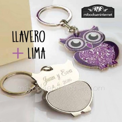 Llavero Búho con lima de uñas con caja plateada