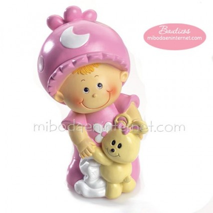 Figura Pastel Bautizo Hucha Bebé Gorrito Luna 19 cm