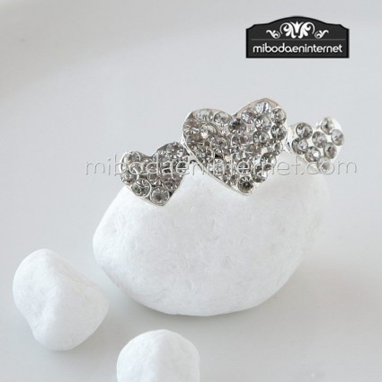 Broche Corazones Strass Plateado 