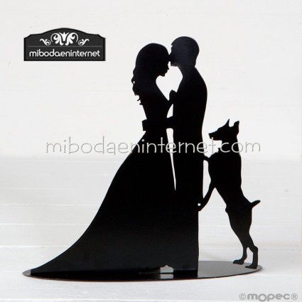 Figura decorativa novios con perro 19 cms con vela