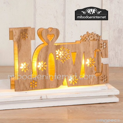 Decoración madera LOVE con luces led 21 x 13