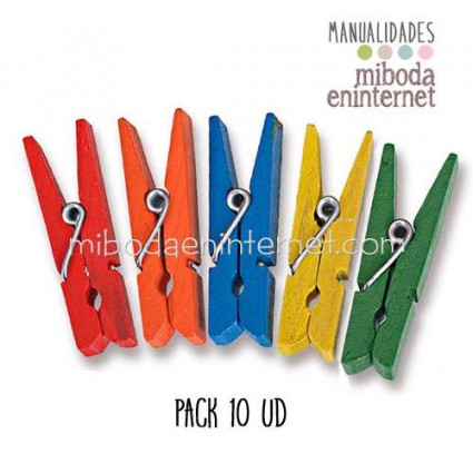 Pinza colores grande madera pack 10 ud