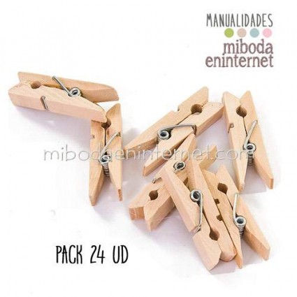 Pack 24 ud pinza madera natural grande decoracion eventos