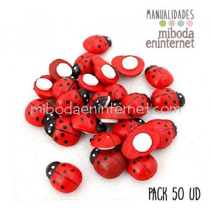 Pack 50 ud mariquitas adhesivas rojas negras tematica