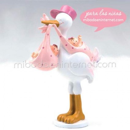 Figura pastel Bautizo cigüeña Gemelas niñas Pita 20 cm