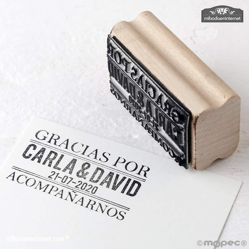 Sello personalizado rectangular para Boda corazones