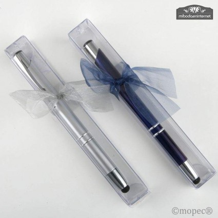 Bolígrafo puntero tactil plata/azul en estuche