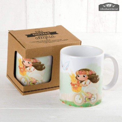 Taza cerámica niña Comunión en bici con caja regalo