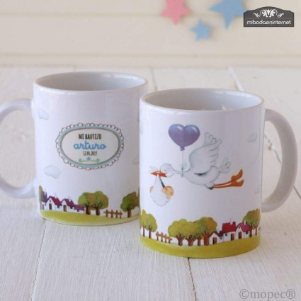 Taza cerámica Pit & Pita cigueña niño en caja regalo