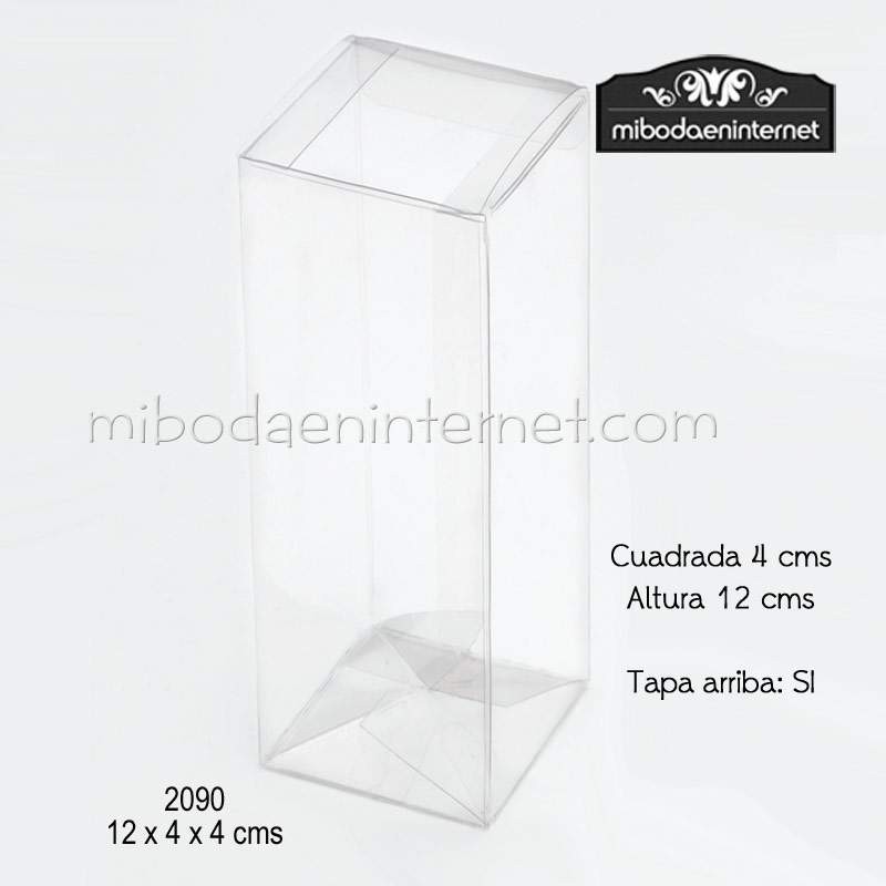 Caja transparente acetato rectangular 4x4x12 alta y estrecha