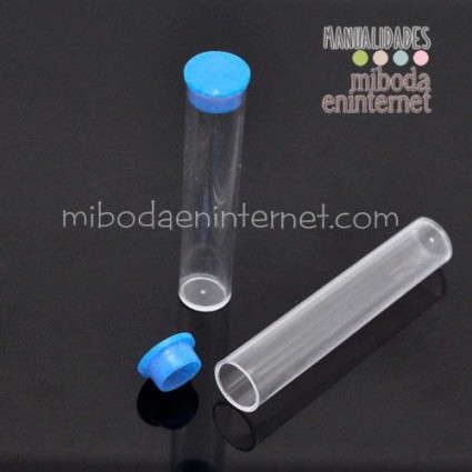 Tubo transparente acrilico con tapon azul organizador manualidades