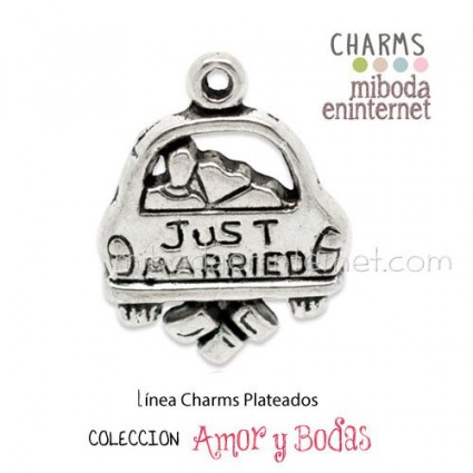 Charm coche novios Just Married plateado