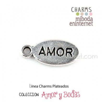 Charm mensaje AMOR oval plateado