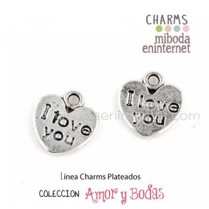 Charm corazón I LOVE YOU plateado