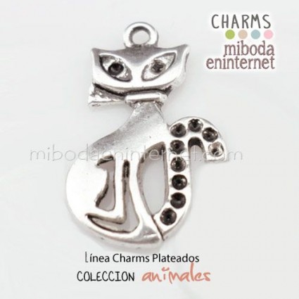 Charm Colgante Gato Siamés labdrado plateado