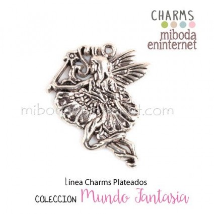 Charm Hada con varita plateado grande