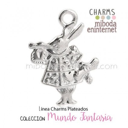 Charm Conejo Alicia plateado 2D