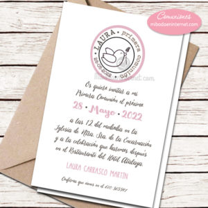 Invitación Primera Comunión Niña Paloma